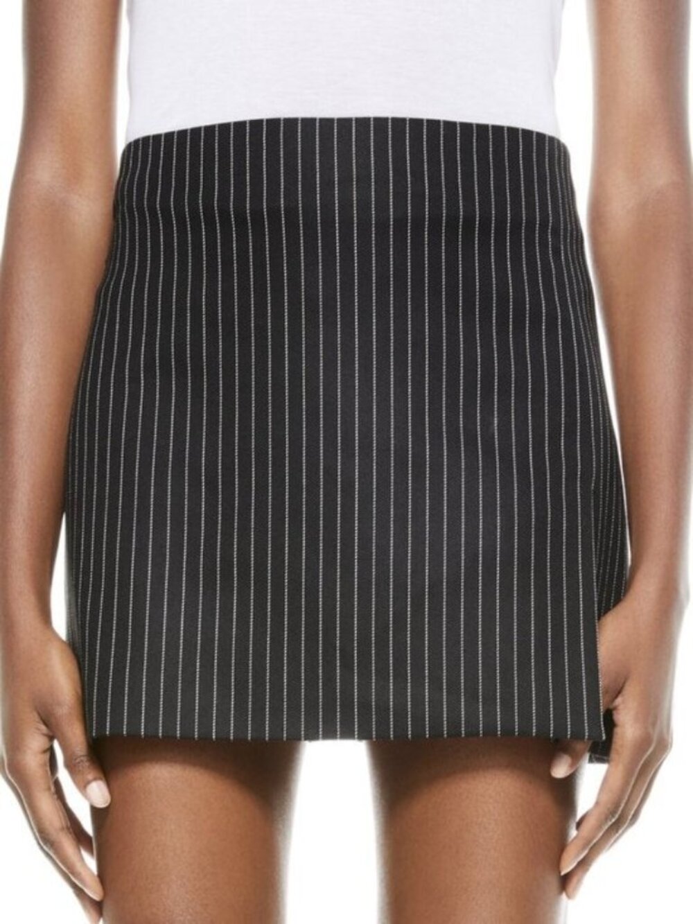 Alice + Olivia Darma Pinstriped A Line Mini Skirt Front Slit Skirt